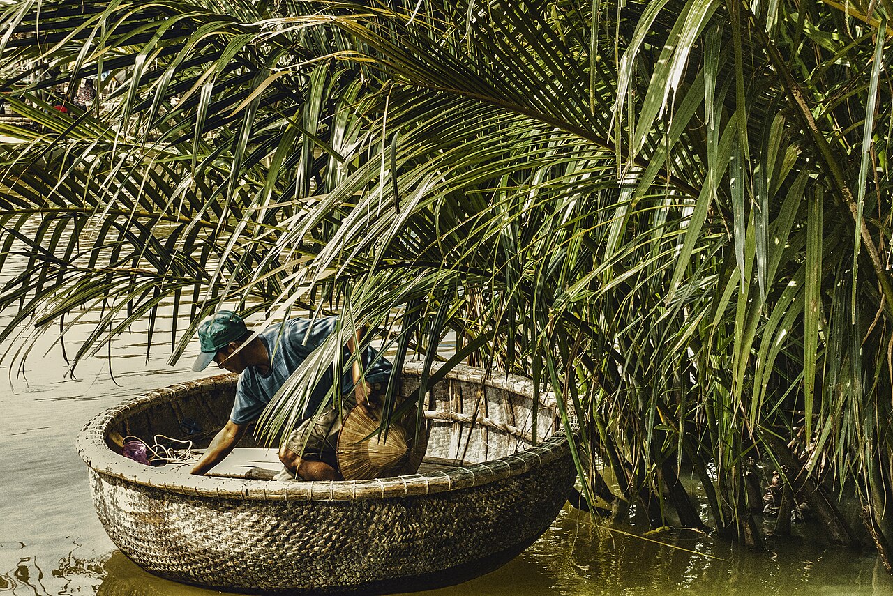Basket boat among the coconut palms in Cam Thanh, Hoi An